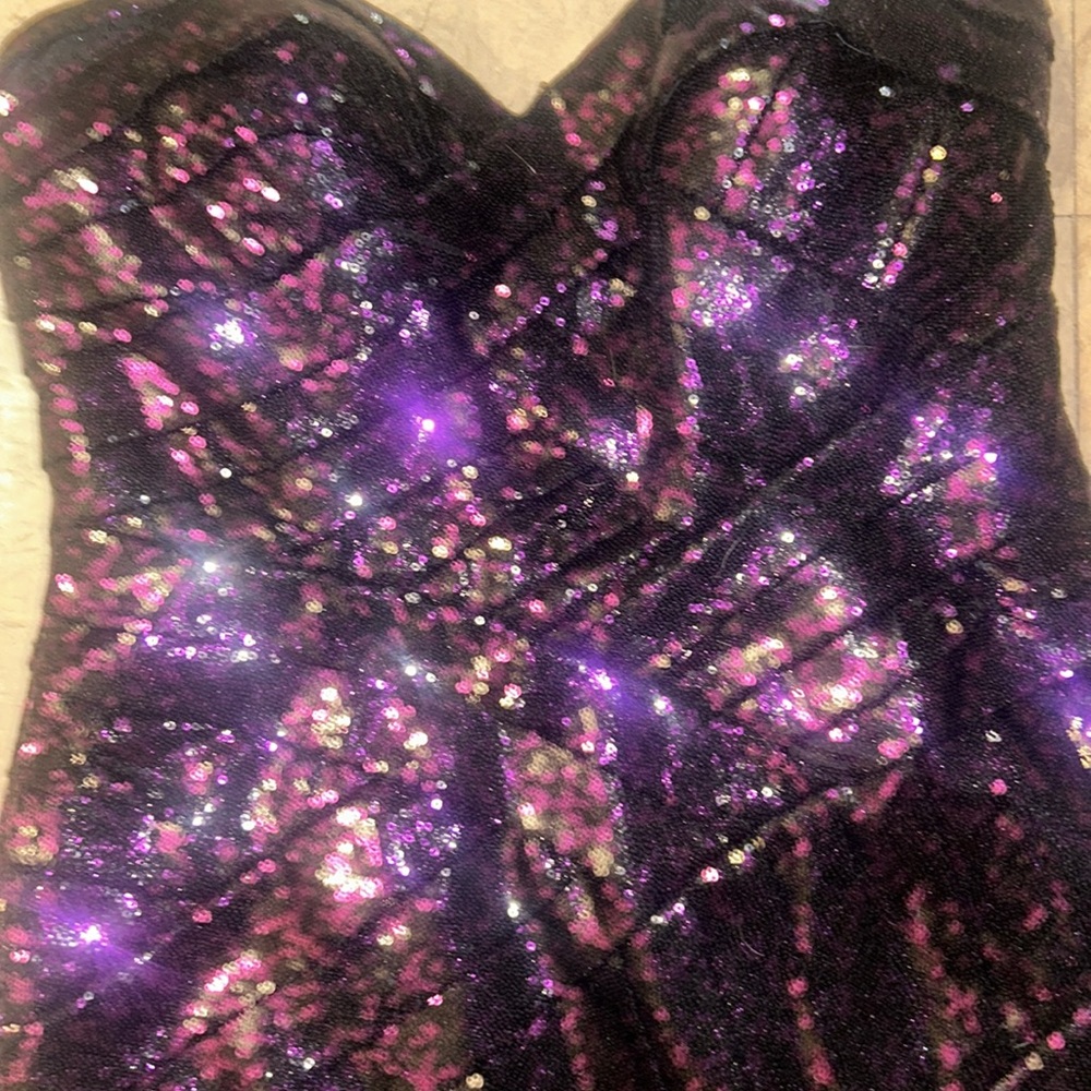 Night moves strapless mini dress purple sequins sz 12 fits smaller NWT - Picture 2 of 4